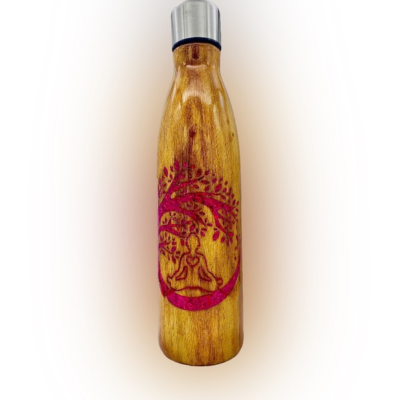 Gratitude, 17oz epoxy water bottle, pink glitter inlays, hand painted wood grain - Picture 3 of 11